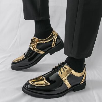 Luxury New Designer Men's Gold Silve Black Mixed Lace Up Fashion Patent Leather Shoes Formal Wedding Dress Homecoming Footwear