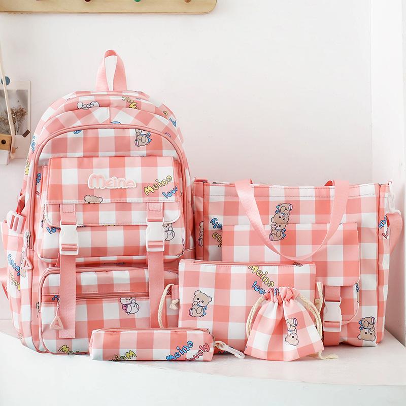 New Schoolbag for Elementary School Students  Junior High School Girls  Five Piece Set for Children's School Backpack