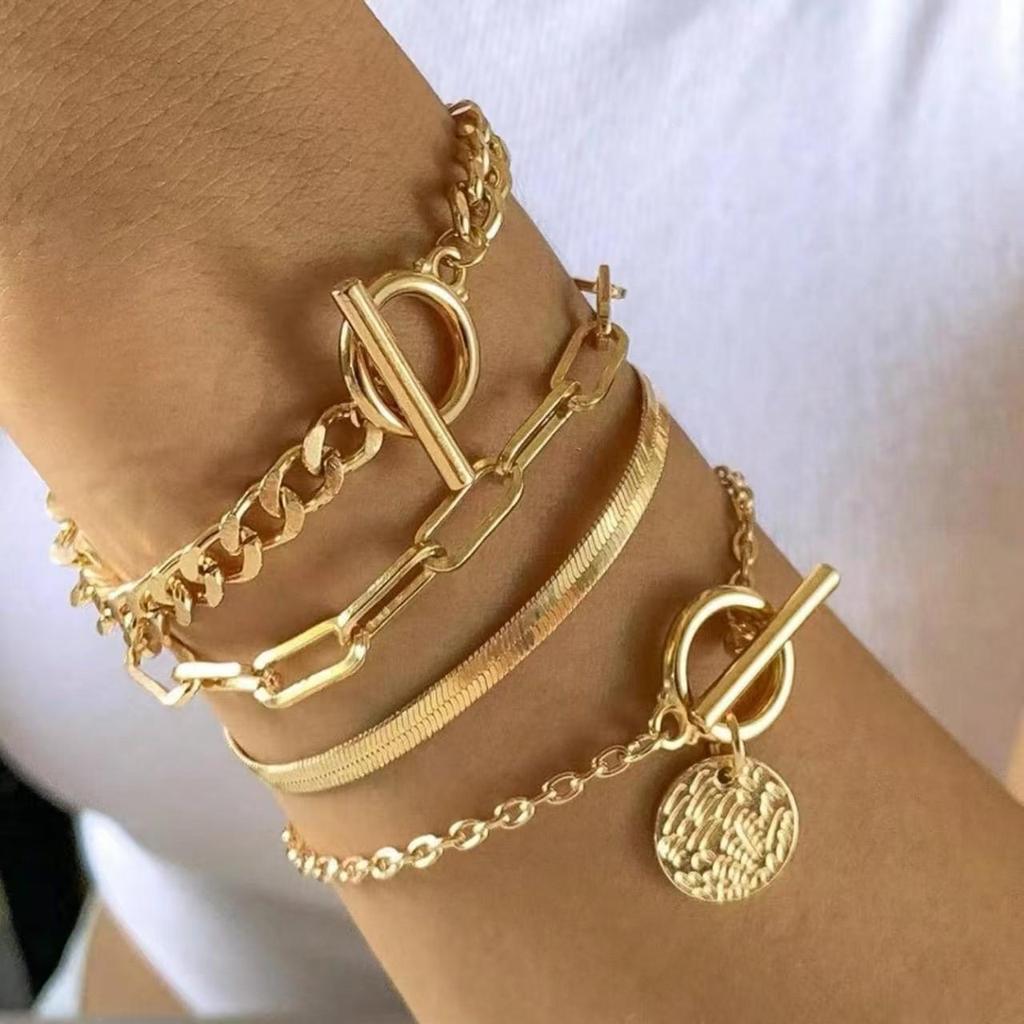 Set di Braccialetti a Catena Ossa di Serpente in Metallo Retrò con Chiusura OT per Donna - Stile Hip Hop Europeo e Americano