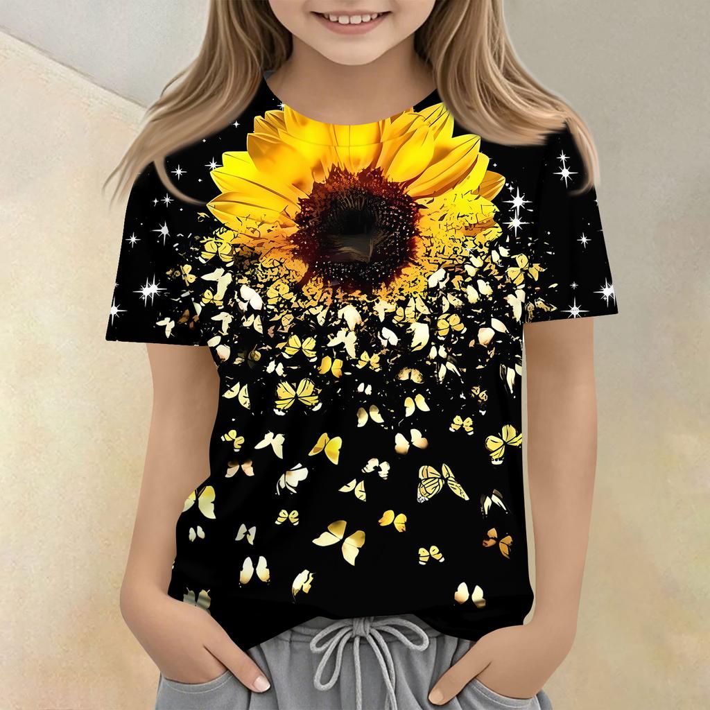Children's Printed Round Neck Short Sleeved Casual T-shirt