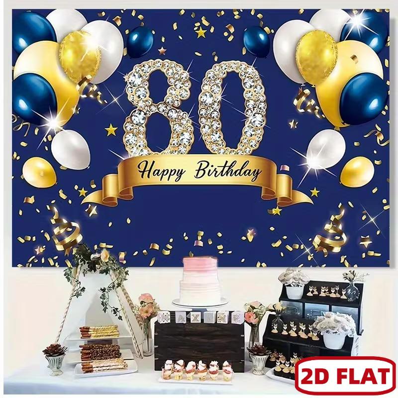 2D Diamond 80th Birthday Backdrop with Balloons for Live Streaming & Studio