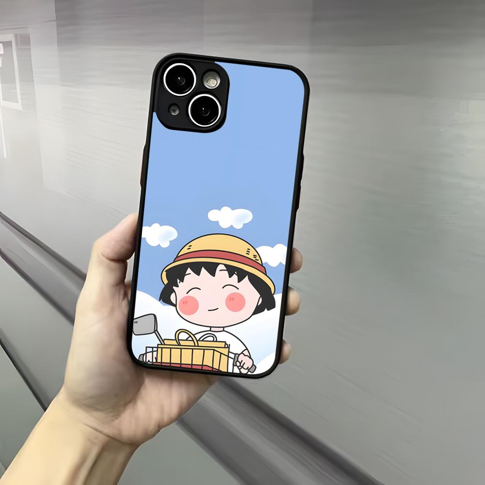 Cute Chibi M-Maruko C-Chan Phone Case For Iphone 17 16 15 14 13 12 Pro Max Xr Air Plus Skin Feel Black Hard Shell Cover
