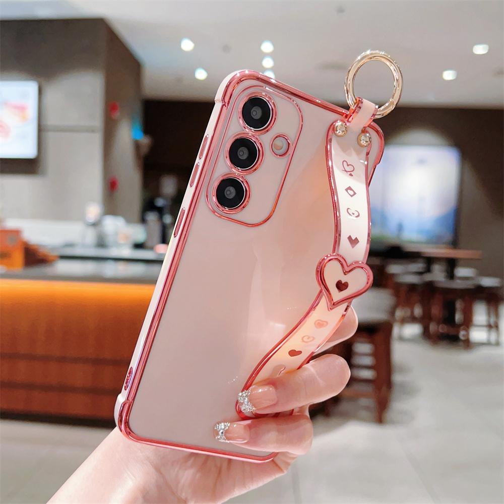 Cute Love Heart Wristband Bracket Case for Samsung Galaxy S2 S24 Ultra S22 S23 Plus S20 S21 FE A A4 A1 A3 A16 Strap Cover