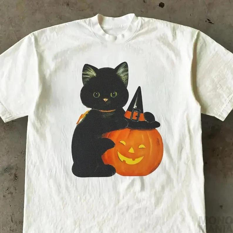 Black Cat Pumpkin Kitten Halloween T-shirt L