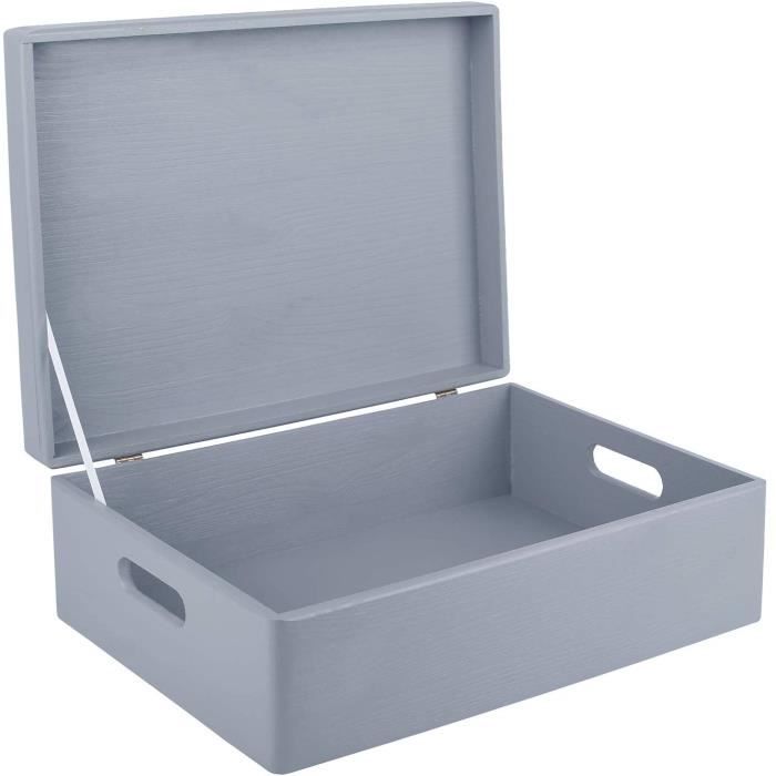 Boite de Rangement en Bois Gris CREATIVE DECO XL | 40 x 30 x 14 cm | avec Couvercle et Poignées