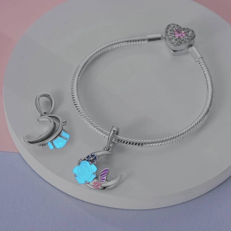 Charms Plataluminous Butterfly Flower Moon Beads Fit Originalbracelets Charms For Women Jewelry Diy Making Gifts