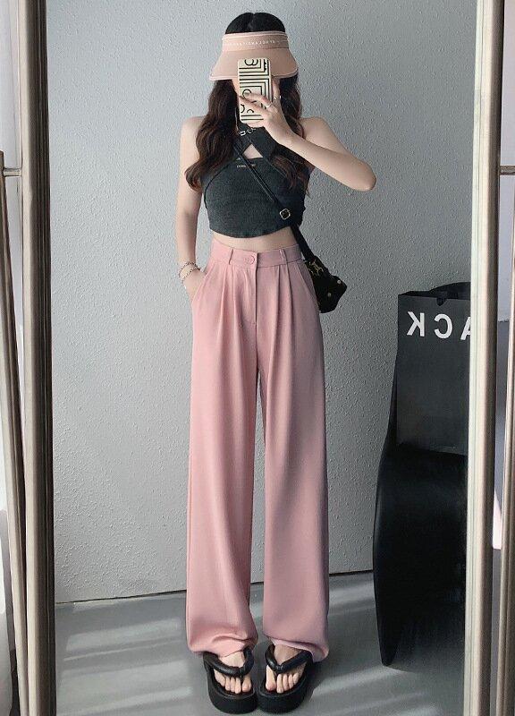 Women's High Waist Pleated Suit Pants Elegant Drape Straight Leg Wide Leg Trousers Office Business Casual Floor Length Long Pants