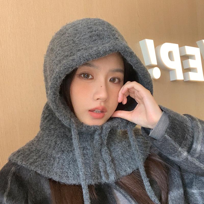 Korean Version of Versatile Balaclava Hat for Winter Windproof and Warm Scarf Integrated Hat for Outdoor Travel Ear Protection Head Hat