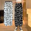 Summer Plus Size Letter Print Women's Casual Pants Women High Waist Nine Point Pants Big Pocket Trousers White Pants for Women