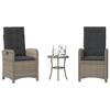 3 Piece Bistro Set with Cushions Grey Poly Rattan