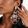 Silver Needle Luxury Full Diamond Hollow-Out Earrings, Retro Palace Style Exaggerated Drops, High-End Light Luxury Studs for Women