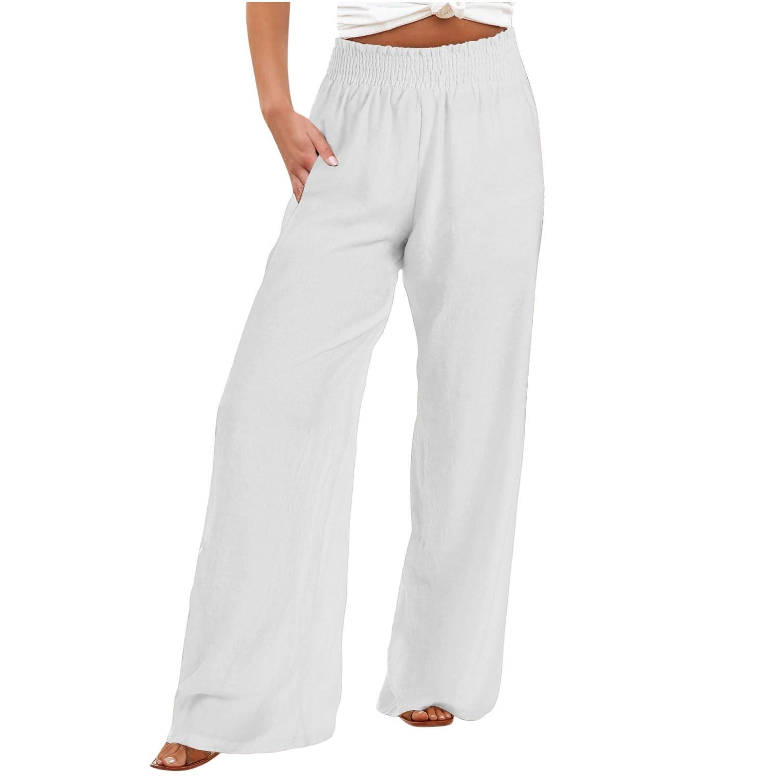 

Женские широкие брюки с высокой эластичной талией, деловые рабочие брюки, длинные повседневные брюки XL белый