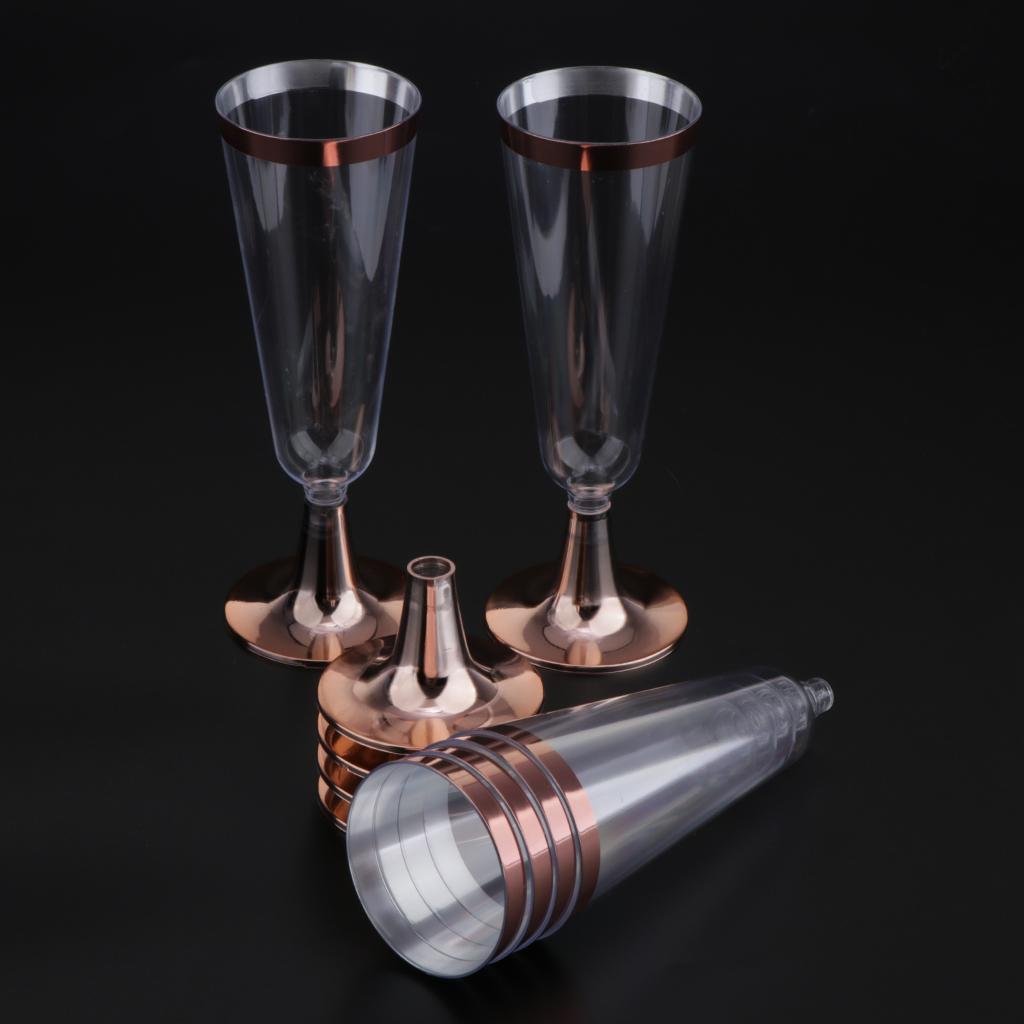12x Disposable Plastic Champagne Cups with Rose Gold/Gold