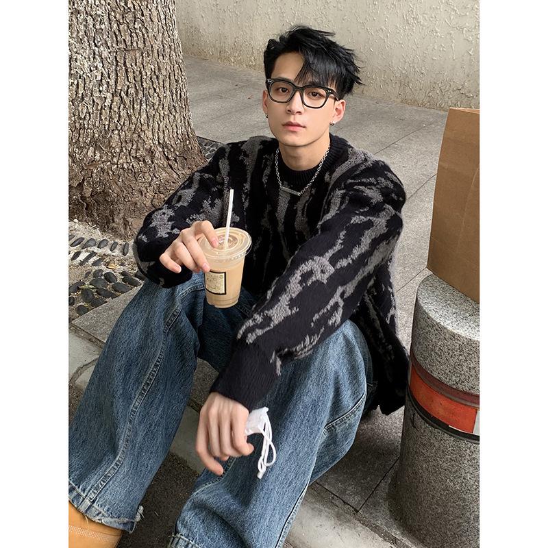 

Мужской модный шерстяной свитер с цветными блоками - Осень/Зима, корейский стиль XL чёрный