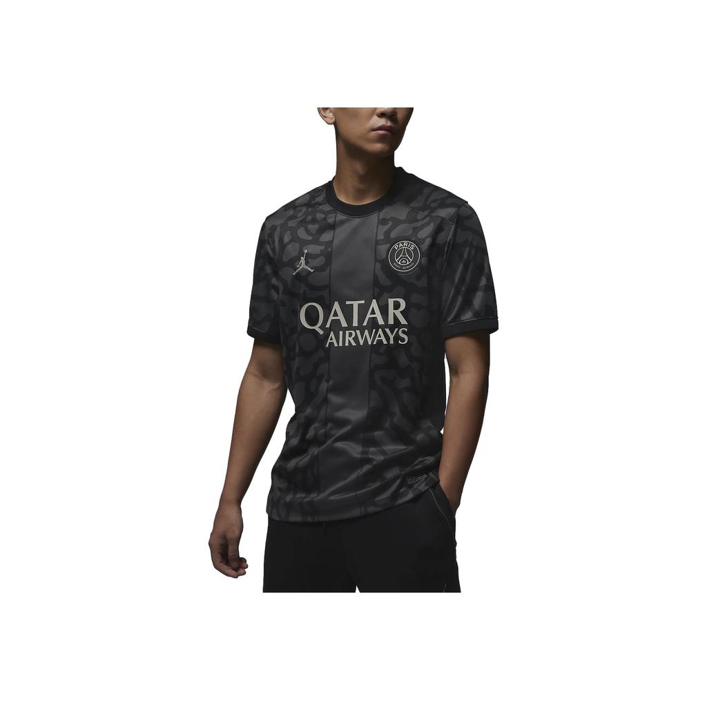 Jordan Paris Saint-Germain Collaboration SS24 Quick-Dry Straight-Cut Short Sleeve Football Shirt Men Tops Dark-Grey DX9823-069