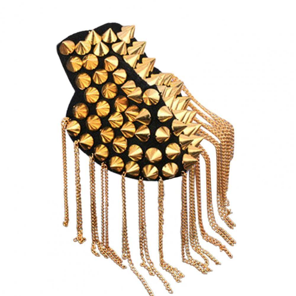 Cool Club Tassel Chain Epaulette Breastpin Jacket Vintage Brooch Rivet Shoulder Badges  Men
