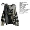 Layering Sweatshirt Halloween Gruseliges Gesicht Pullover für Damen Patchwork Print Strick Frühling Herbst Winter Oberteil Langarm Rundhals Genäht Herbst Outfit