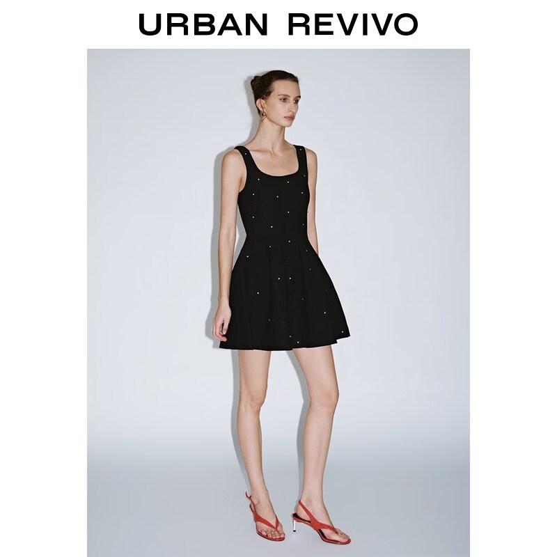 UR2026 Women s Black Knit Polka Dot Puffy Dress S