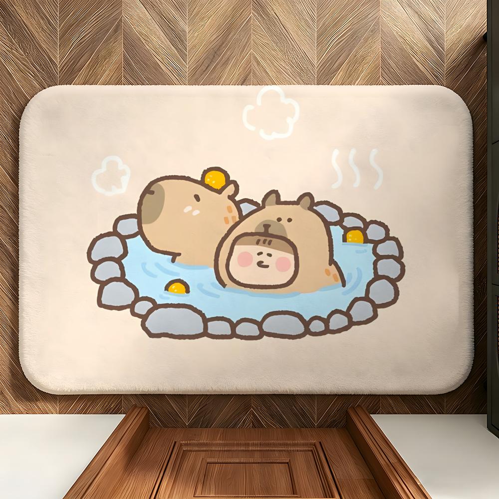 Animal C-Capybara Floor Mat Soft Flannel Entrance Door Mat Non Slip Absorbent Bathroom Bedroom Floor Rug