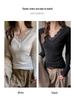 Elegant V-Neck Lace Trim Low-Neck Slimming White Top for Women - Autumn/Winter Innerwear