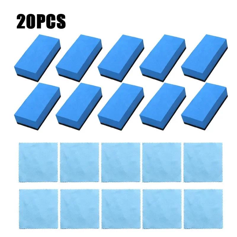 5/30PCS Car Ceramic Coating Sponge Applicator Glass Nano Wax Coat Sponges Blue Square Sponge and Cloth Car Cleaning Brush