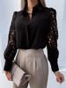 Vintage Button Up Shirts Long Sleeve Mesh Design Tops White Sexy Lace Hollow Out Women Blouse Autumn Spring Black Top