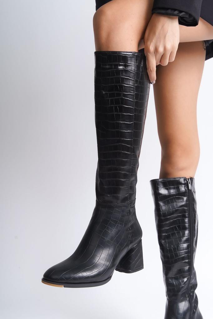 Women Modern Stylish Fashion Boots Boots Faux Leather Oval Toe Side Zipper High Heel Boots