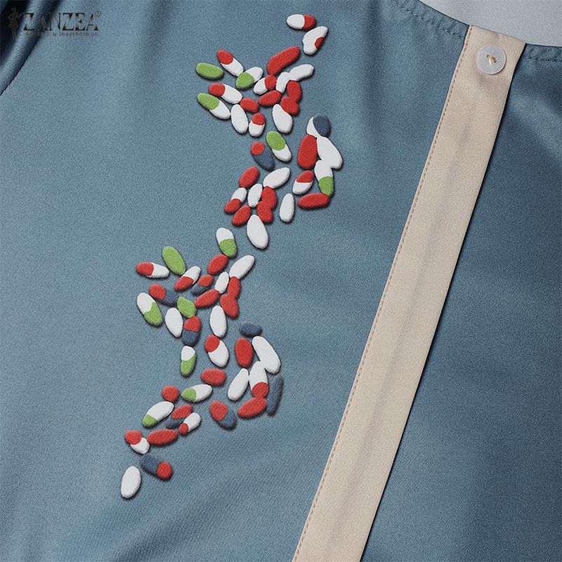 ZANZEA Women Casual Round Neck Loose 3/4 Sleeve Long Dress