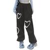 Locker sitzende koreanische Sporthose mit hoher Taille für Damen mit lässigem und lässigem Design und Herzmuster