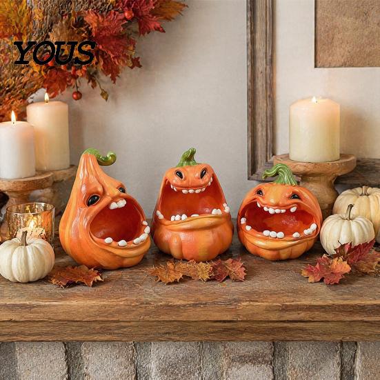 Trinket Keys Candy Holder Big Mouth Pumpkin Storage Box, Halloween Figurine Resin Jewelry Tray, Desktop Box for Home Office Desk Decor Party Ornament