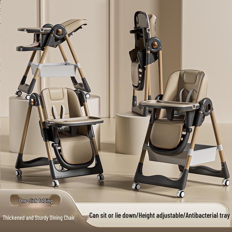 Multifunktionaler Verstellbarer Baby-Essstuhl mit Doppelschicht-Tablett: Faltbar und geeignet zum Sitzen oder Liegen
