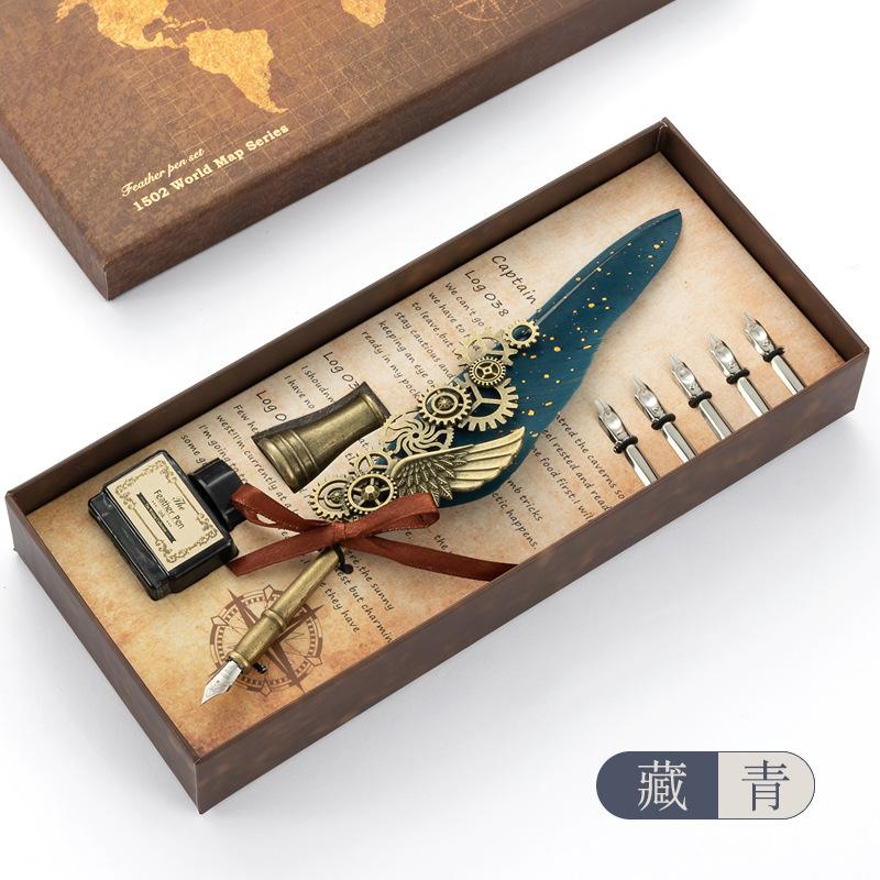 Retro Dip Pen British Student Dip Metal Fountain Pen Birthday Gift Set Machinery Feather Pen