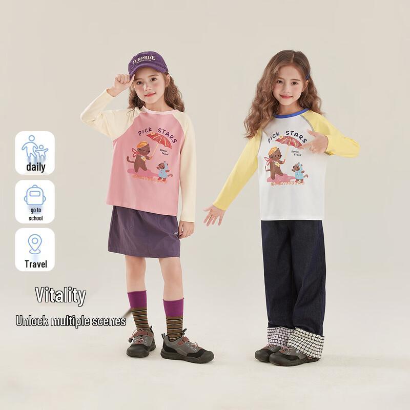 JELLYBABY Girls' Color Block Round Neck T-shirt