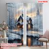 2pcs   plane printing Popular Curtains Snowy Forest Cabin Scenery Durable 100% Polyester Fabric (without rod) Versatile All Use