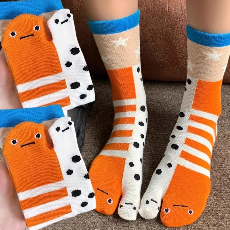 Harajuku Fashion Toe Socks Striped Eel Funny Personalized Mid Tube Socks Japanese Sweat Absorbing Breathable Cotton Soft Sock