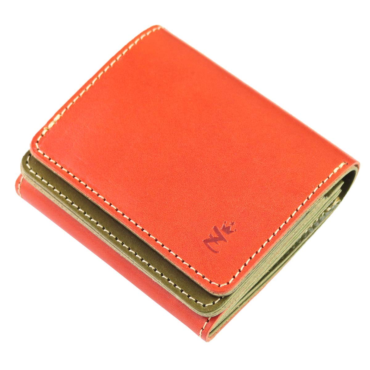 

Кошелек Zario Grande бифолд для мужчин и женщин, изготовлен из натуральной кожи Точиги, компактный мини-кошелек, сделано в Японии [ZAG-0038] (Оранжевый x Зеленый)