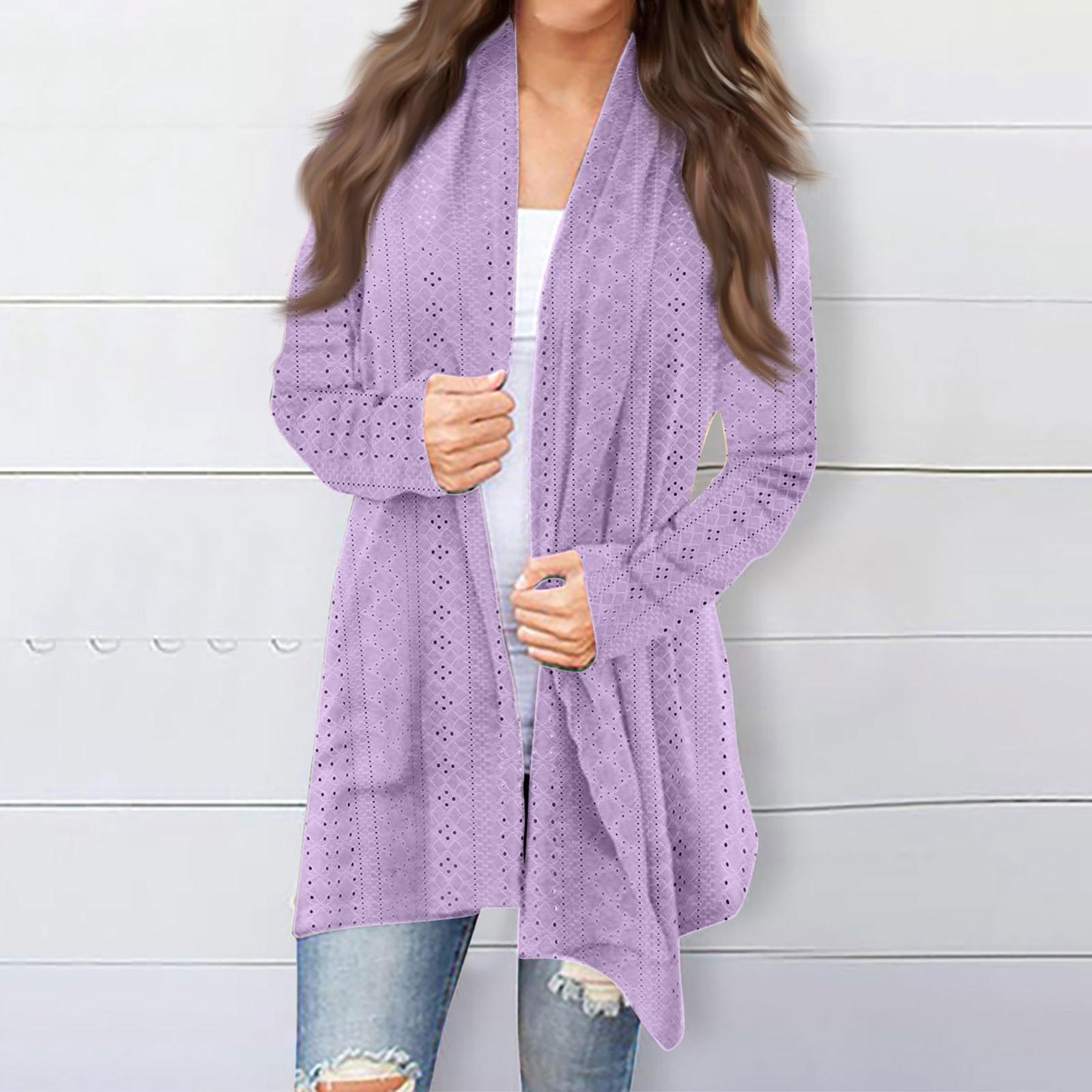 

Женская модная однотонная куртка с длинным рукавом, повседневное пальто-кардиган S фиолетовый