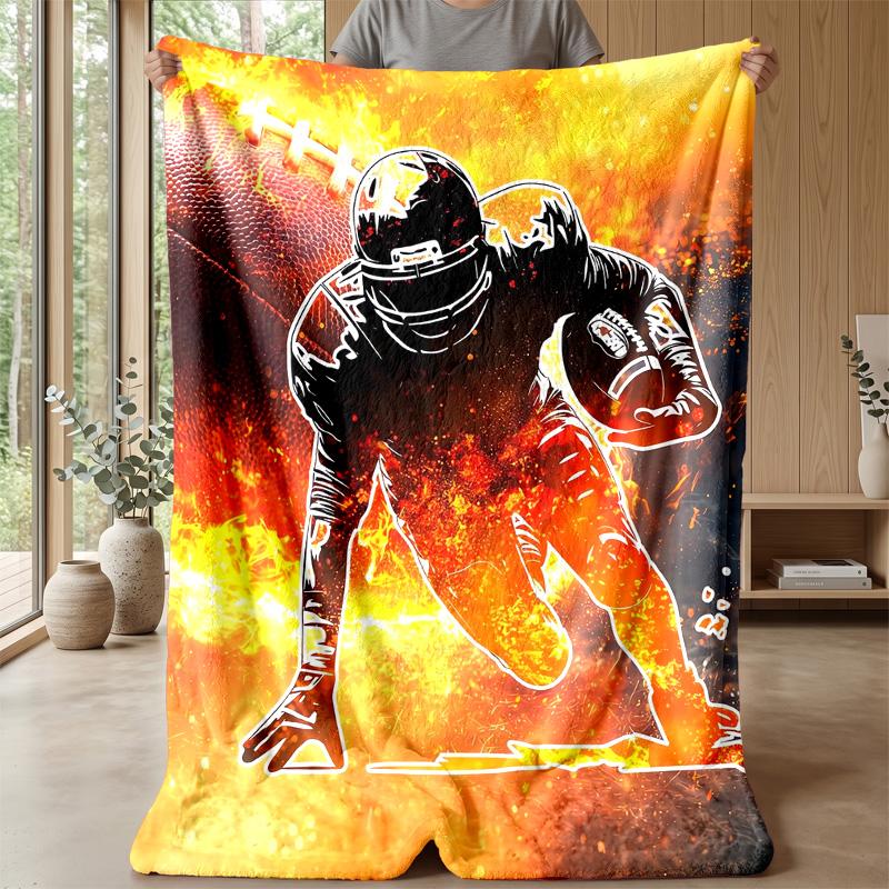 American Football in Stadium blanket Personalized Name Flannel Blanket Soft Cozy Plush Throw for Sofa Bed Lightweight Home Decor