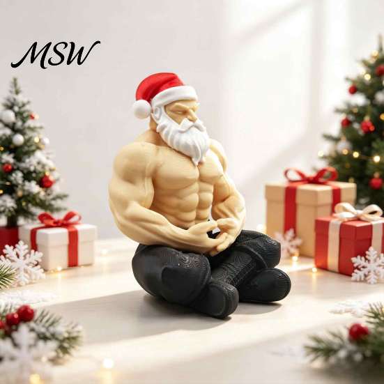Fun Fitness Themed Gifts Strong Muscles Santa Claus Ornament, Muscle Lines And Beard Decor, 3D Printed Funny Holiday Decor Christmas Decoration,