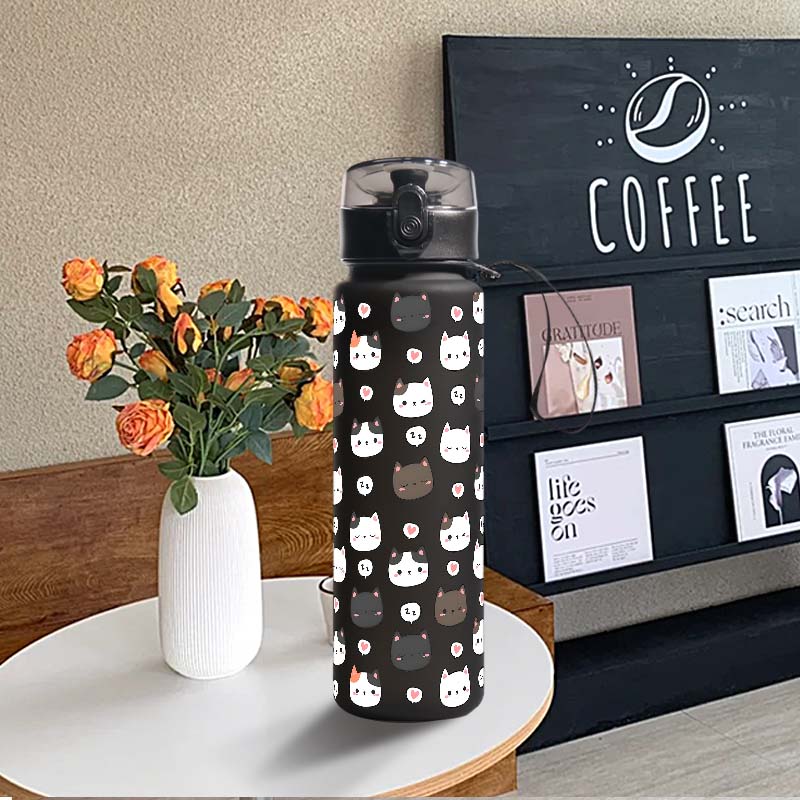 Fashion Cartoon Cats 750ml-BWBD/25.4 OZ Bottle - Leak-Proof, Portable Drinkware, Durable Outdoor Sports Mug Cup Gift Birthday