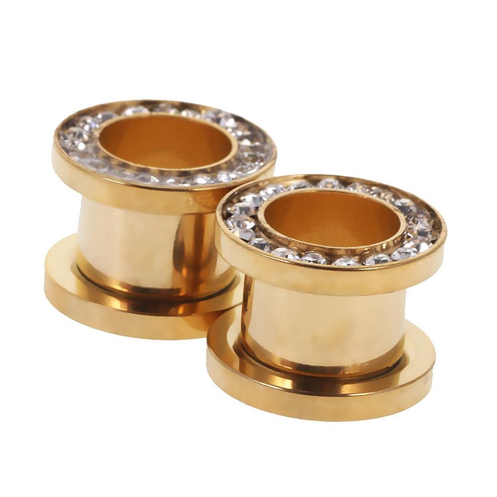1Pc Stainless Steel Rhinestone Inlaid Plating Ear Plug Earring Piercing Jewelry