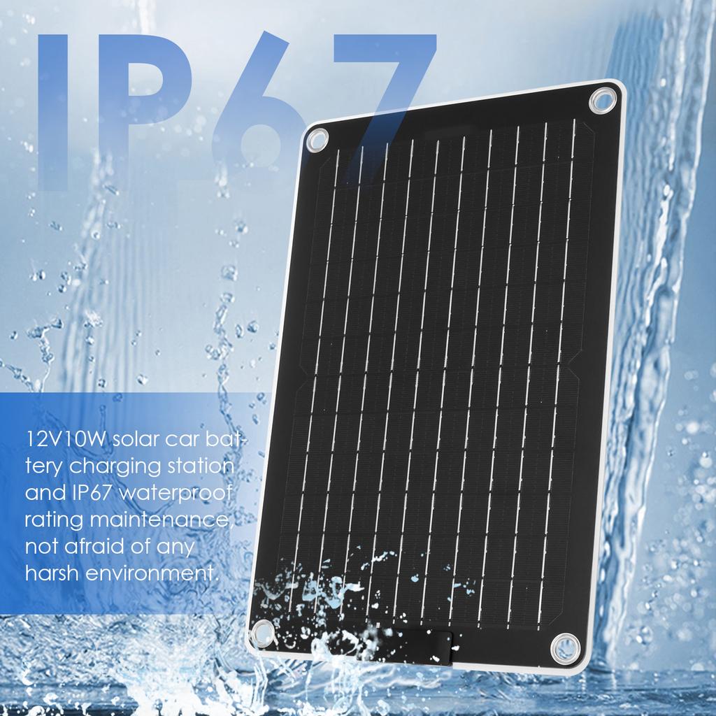 Solar Battery Charger 10W 12V Solar Trickle Car Battery Maintainer Portable IP67 Waterproof Monocrystalline Panel Charging Kit