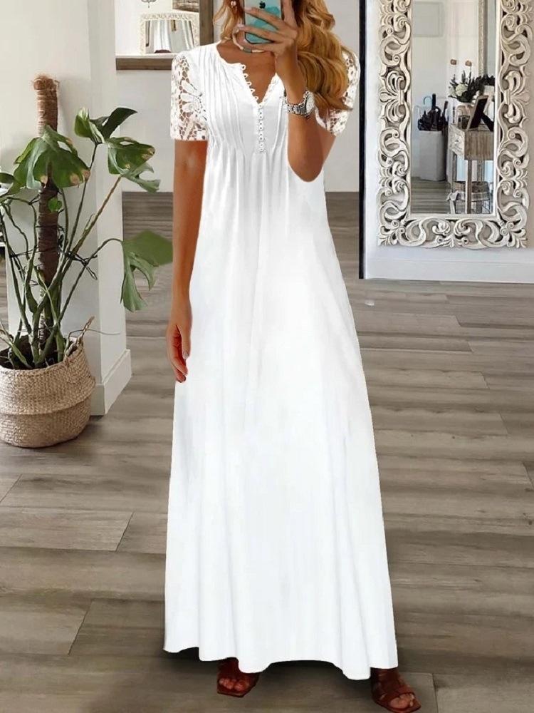 2023 Spring/Summer Women's European & American Lace Short Sleeve Maxi Dress