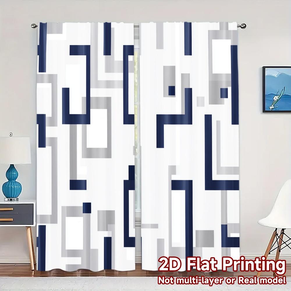 

Flat Printing Jit Curtains Without Rod Geometric Curtain Chic Fabric Versatile Polyester Set Of 2 Made W100*H70(CM)-Hooks&1PCS
