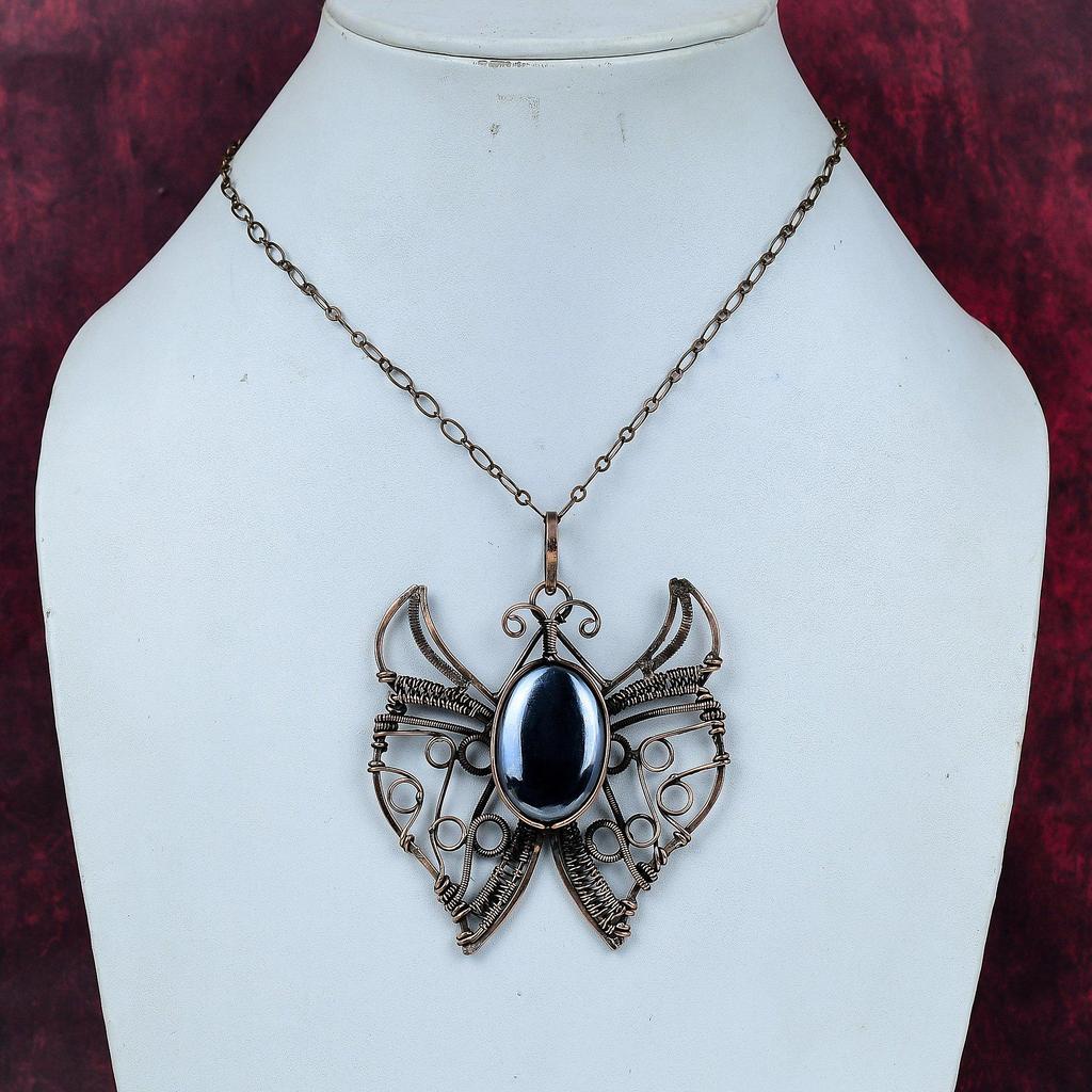 Shungite Pendant Copper Wire Wrapped Pendant Butterfly Jewelry Genuine Gemstone Pendant Dainty Copper Jewelry Wedding Gifts Handmade Pendant