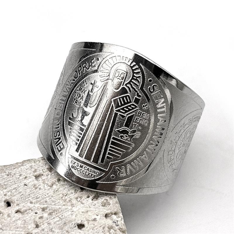 

Hip Hop Titanium Steel Exorcism Saint Benedict Mens Ring Durable Stainless Steel Jewelry for Men No. 7 серебряный