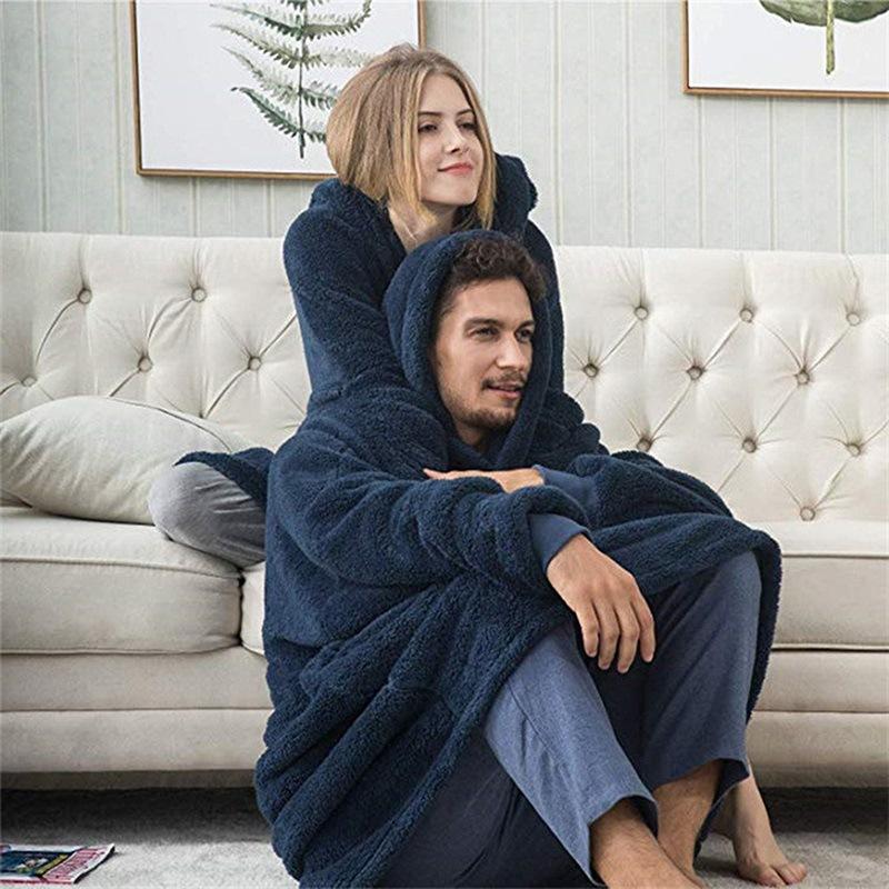 Autumn and Winter Loose Double-sided Fleece Hoodie Thickened Can Be Worn Blanket Couple New Home Service