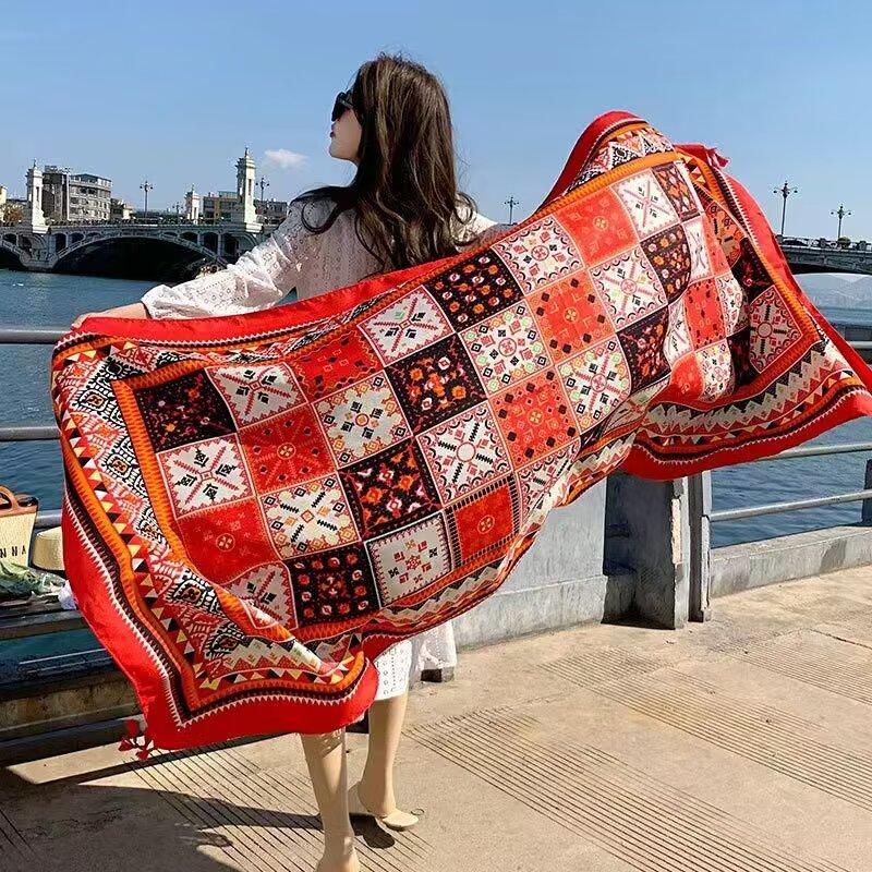 Shawl Travel Ethnic Style Cotton Linen Sun Protection Beach Cape Desert Sun Protection Cape Sun Protection Scarf Silk