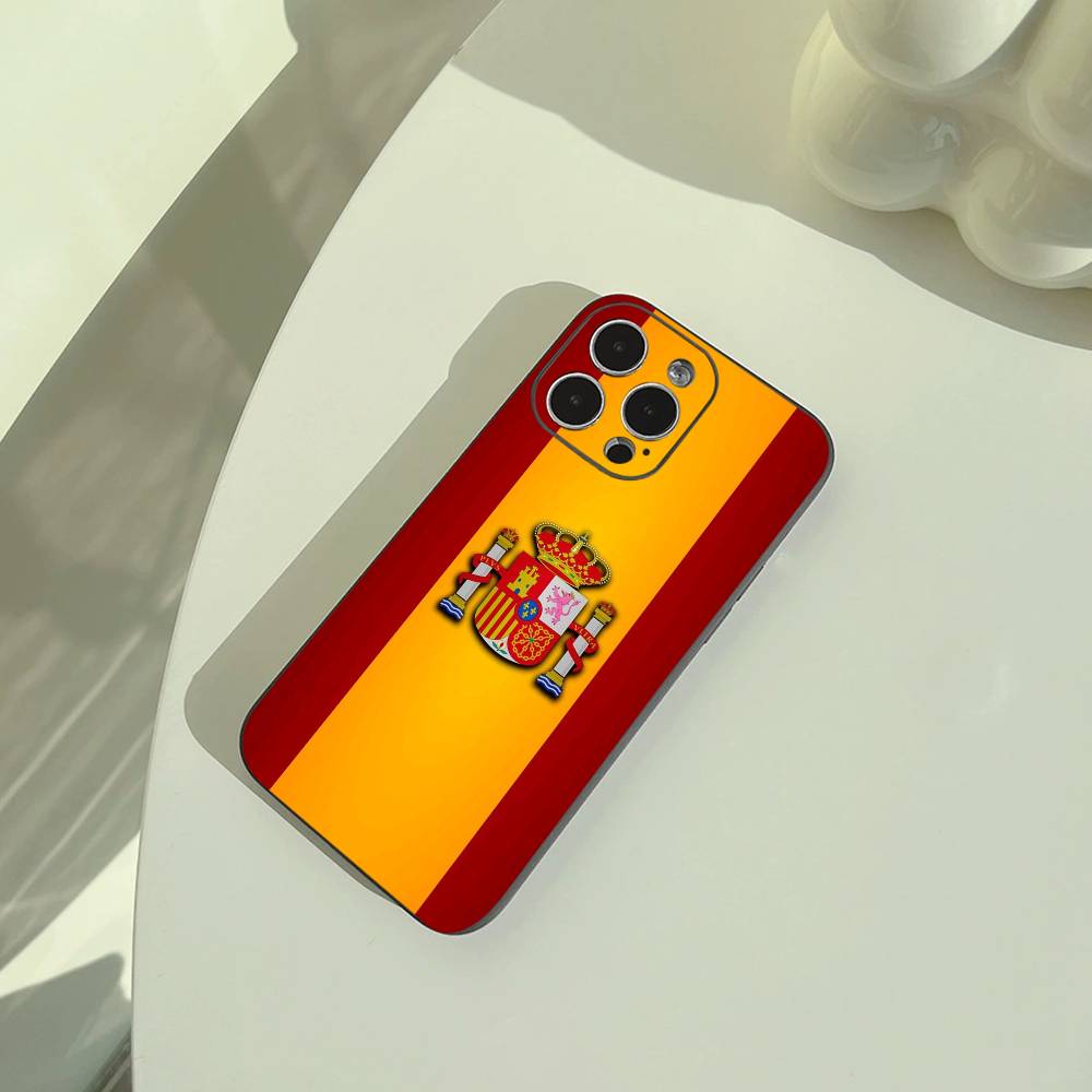 

Spanish Flag Pattern Phone Case For iPhone 17,16,15,14,13,12,11 Pro Max, Lightweight and practical Soft Black Cover iPhone15promax
