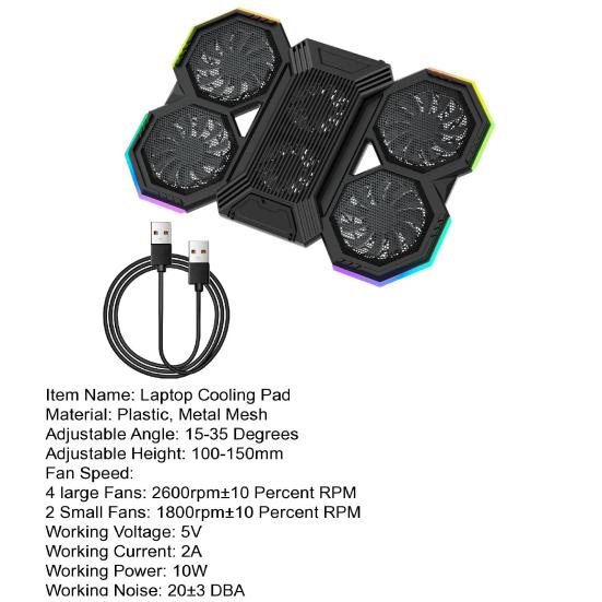 Yousheng Laptop Radiator Cooler Stand with RGB Lighting Height Adjustable Low Noise Portable Notebook Stand Gaming Laptop Cooling Pad
